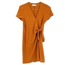 MADEWELL Texture & Thread Short-Sleeve Side-Tie Dress Gold Pecan Wrap Style S