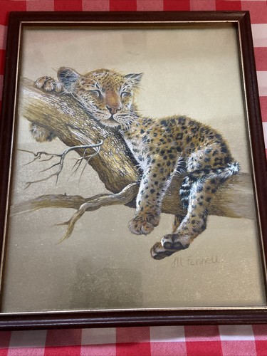 Vintage Framed FOIL Art M FENNELL lion and leopard prints Retro Silver Gold Art - Picture 13 of 21