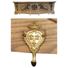 ANTIQUE DUTCH FINE CARVED OAK COAT HAT SCARF WALL RACK HANGER FRENCH ROYAL HOOKS