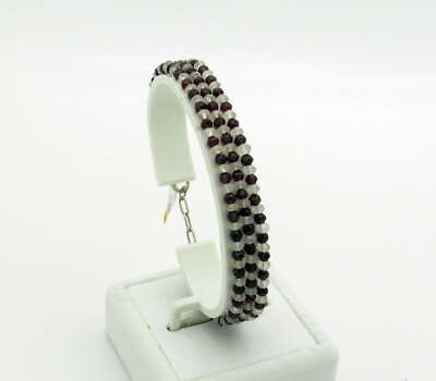 GARNET RAINBOW MOONSTONE FACETED BEADS  STERLING SILVER  BRACELET  NIB  # SB29