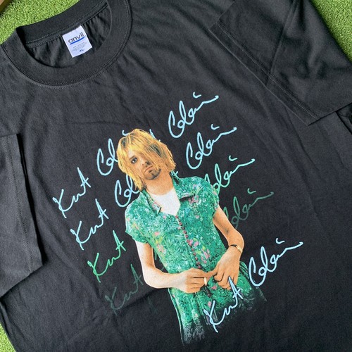 Kurt Cobain Graphic T-Shirt Size XL Anvil Tag Nirvana Rock Tee NWOT Green Dress - 第 1/8 張圖片