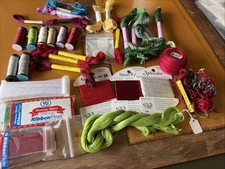 Lot Silk Threads Rainbow Gallery Kreinik Metallic Fibers Needlepoint Ribbon Red 