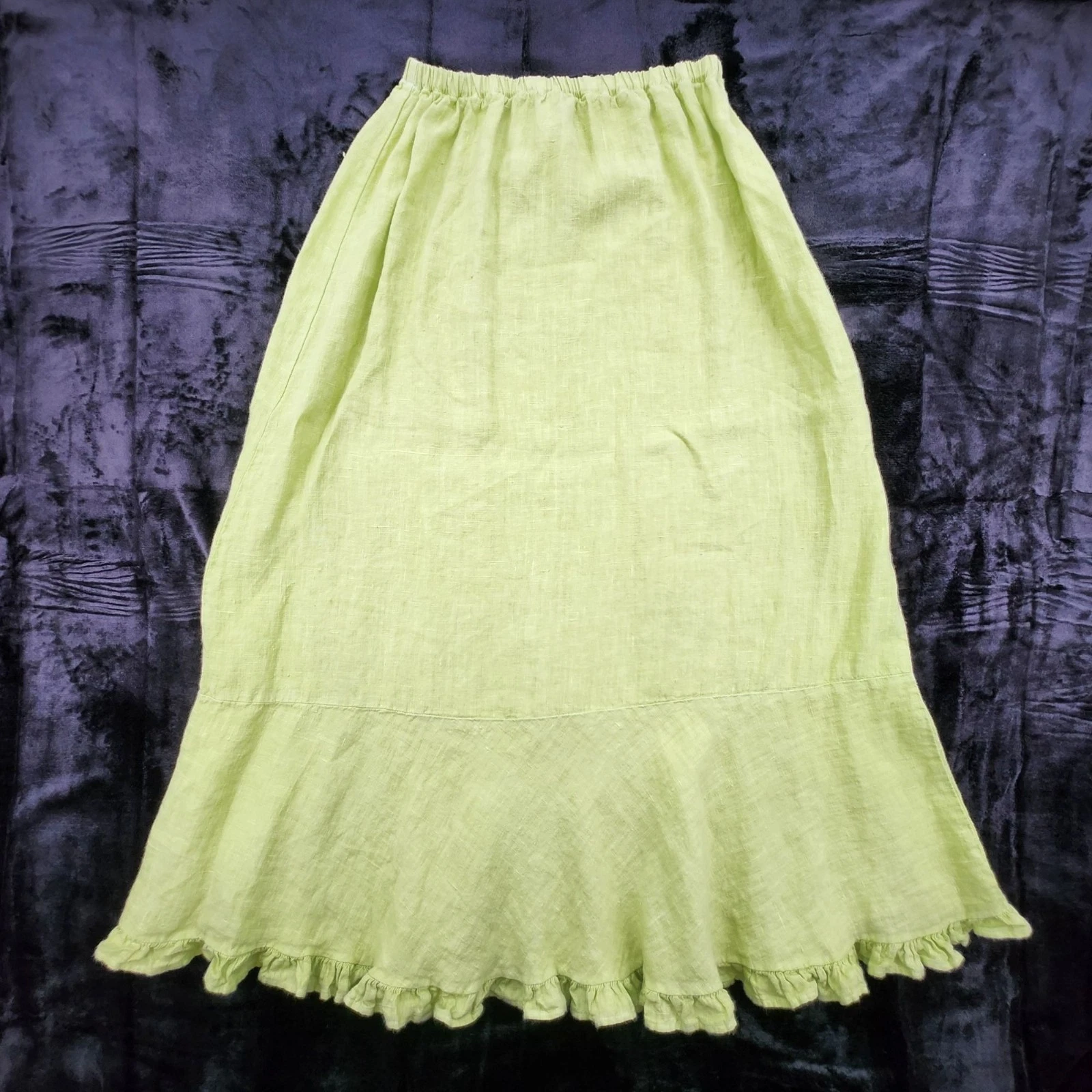 Vintage Match Point Linen Skirt XL Green Ruffle Tiered Boho Coastal Beach Airy