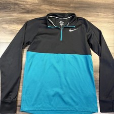 NIKE Dri-Fit Quarter Zip Pullover Black and Teal Running Jacket- Women's Medium