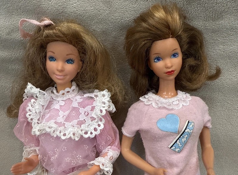 Vintage 1970-80s Barbie Heart Family Dolls, One in Original Dress Mattel Midge