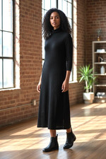 NATORI SZ M Pullover Midi Sweater Dress Black Cable Knit Turtleneck