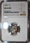 NGC MS-64 BN 1906 Indian Head Cent, Blazing, Lightly Toned specimen.