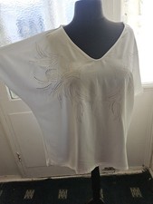 F&F White V-Neck Top Plus Siz 22 Boho Smart  Studded Embellished Batwing Blouse