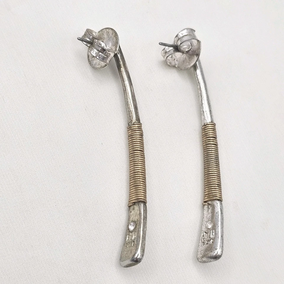 RLM SOHO Robert Lee Morris Silver Tone Brass Wire Wrap Modernist Drop Earrings - Image 2 of 3