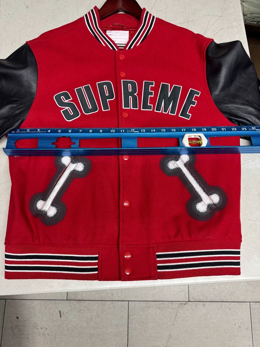 SUPREME CHITO BONE VARSITY JACKET USED SIZE LARGE RED BLACK FW18