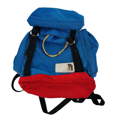 70s-80s Vintage The North Face Brown Label Blue Red Nylon Daypack