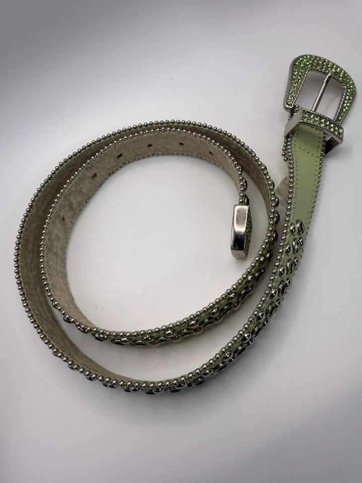 Christine Alexander со стразами с заклепками зеленый кожаный ремень западный стиль размер XL - Изображение 2 из 4