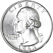 1963 D Washington Quarter 90% Silver BU US Coin