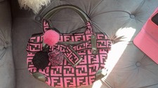 Fendi Pink/Zucca Wool Pom Pom Handbag