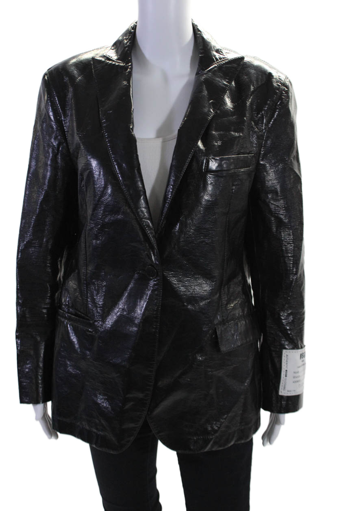 MSGM Women's Black Button-Up Long Sleeve Jacket with Collar and Front Pockets Size 40