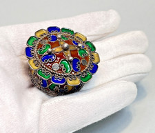 Antica scatola portapillole smaltata blu verde giallo argento sterling Kabyle berbero marocchino