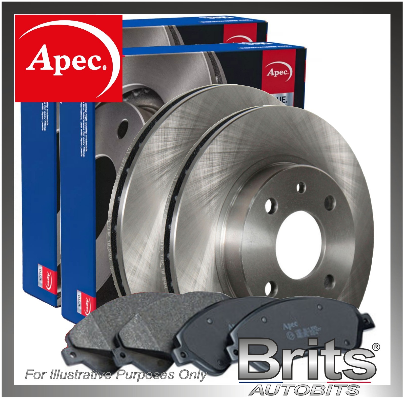Apec Blue Front Vented Brake Discs & Pads Set For Peugeot Bipper 1.4 (2008–On)