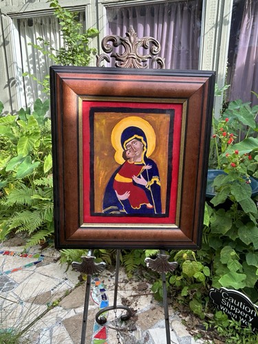 Madonna and Child, Original Acrylic on Canvas, Orthodox Icon Naive Folk Art - Picture 15 of 15
