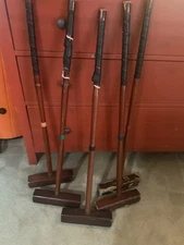 Set Of 5 Vintage Square Head Wood Croquet Mallets