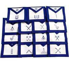 Blue Lodge Masonic Officer Aprons Set of 15 Machine Embroidery Regalia