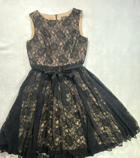 Adrianna Papell Y2K Black Lace Overlay Nude Tunic Whimsigoth Party Dress Size 10