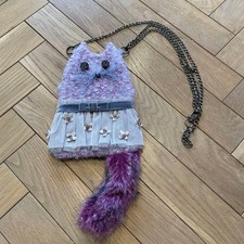Anna Sui Mini Pochette Cat Fur Bag Purple Velvet ribbon Used From Japan