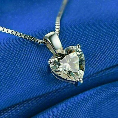 3Ct Heart Cut Lab Created Diamond Pendant 14K White Gold Finish Free Chain