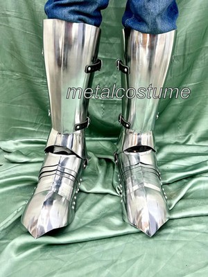 Handcrafted Medieval Leg Armor Steel Greaves & Sabatons for Knights, LARP, SCA