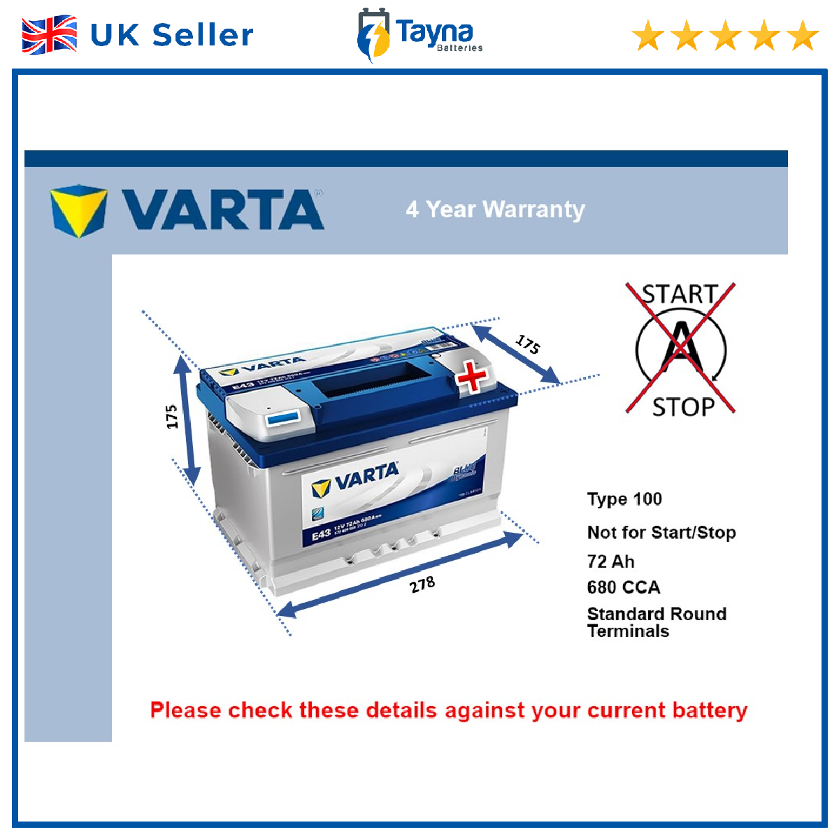 Battery fits VAUXHALL TIGRA ZAFIRA ASTRA MERIVA COMBO CORSA AGILA 100