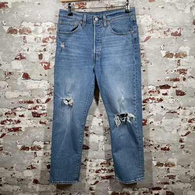 Levi s 501 Jeans Damen W27 L26 Blau Denim Straight Leg Distressed Siehe Bilder