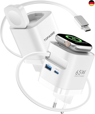 Einziehbares 65W USB C ladegerät mit Kabeln für Apple Watch, 4-Port GaN USB C L