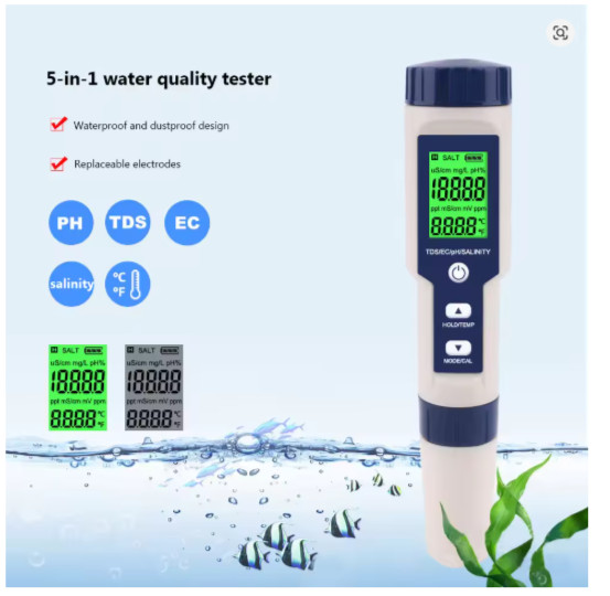 5in1 Water Tester Monitor TDS EC PH Salinity Temp Meter Pool Aquarium Pen