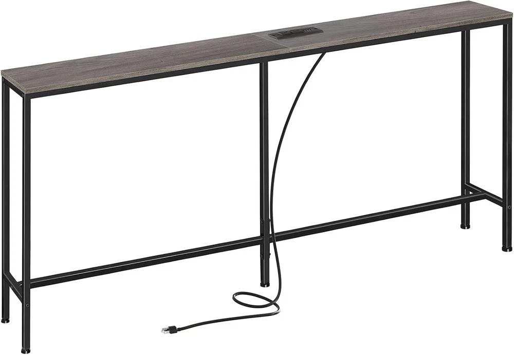 70 Inch Narrow Console Table with Built-In Outlet and Charging Station for Sofa or Entryway