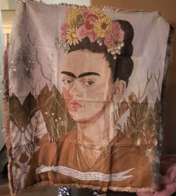 New Frida Kahlo fringed 56'' X 49'' blanket Self Portrait Dedicated to Dr Elosser