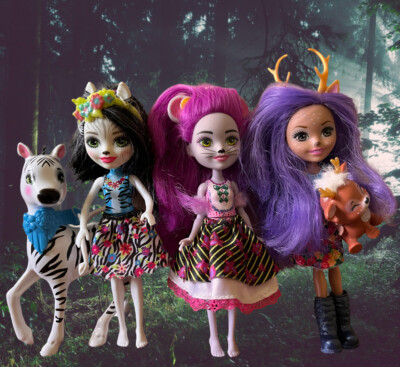 Enchantimals Puppen x3 Danessa Hirsch, Sprint, Mayla Maus, Zelena Zebra, Hufette