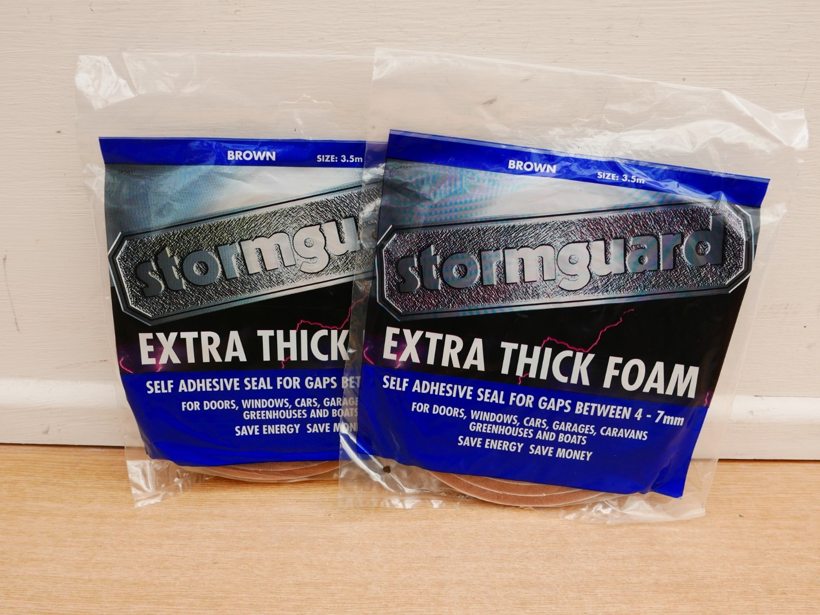 2 X PACKS OF STORMGUARD 3.5M EXTRA THICK SELF ADHESIVE FOAM DRAUGHT SEAL BROWN