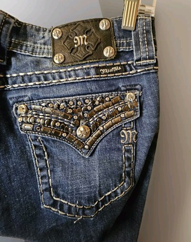 Miss Me Boot Cut Jeans Rhinestone Embellished Flap Pockets Size 28x30 - Picture 2 of 7