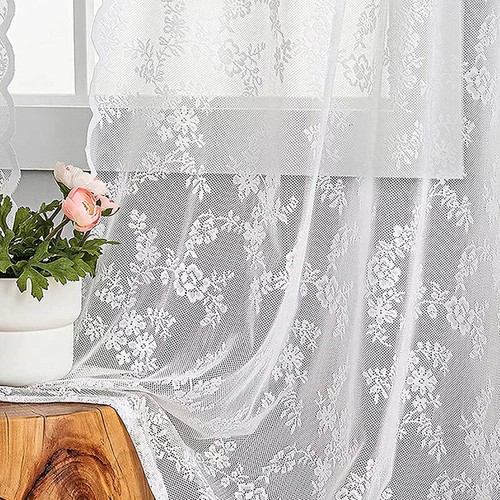 2 Panels White Vintage Embroidered Sheer Tulle Lace Curtain Voile Window Drapes - Picture 14 of 16