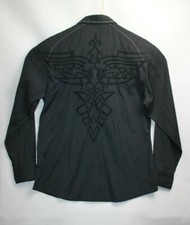 Roar Classic Black Button Down Shirt Embroidered Men s Size L