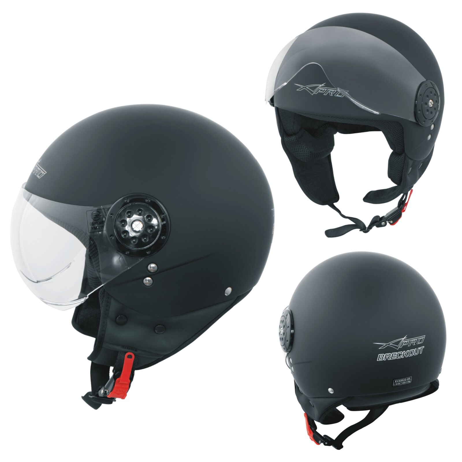 Jet Helmet Open Demi Motorbike Scooter Custom Avio Clear Visor Matt Black XL