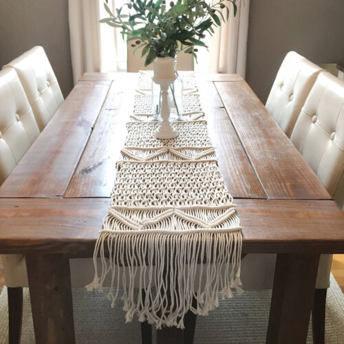 Bohemian Fennco Styles Handmade Lace Table Runner Macrame Cotton, Cream Color - Picture 1 of 5