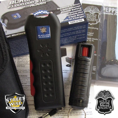 STREETWISE Blackjack 21,000,000 Volt Stun Gun w/Alarm & Police Magnum Pepper Spray - Black