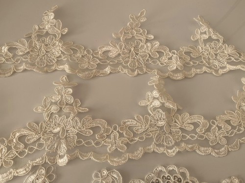 Bundle 10pcs ivory white floral sequins lace applique motif sew on lace trim - Picture 11 of 12