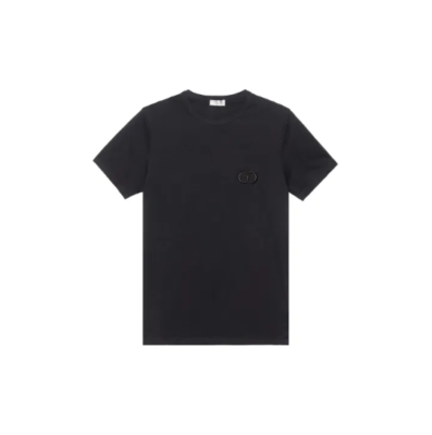 Dior ブラック Tシャツ Mサイズ Dior SS23 Solid Color Logo Letter Embroidered T-shirt Men's