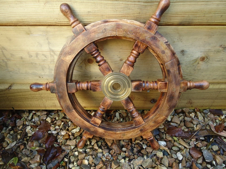 Ships wheel Mango Wood 18" across- Wooden & Brass maritime Pirate Very Nice Gift - Image 3 of 4