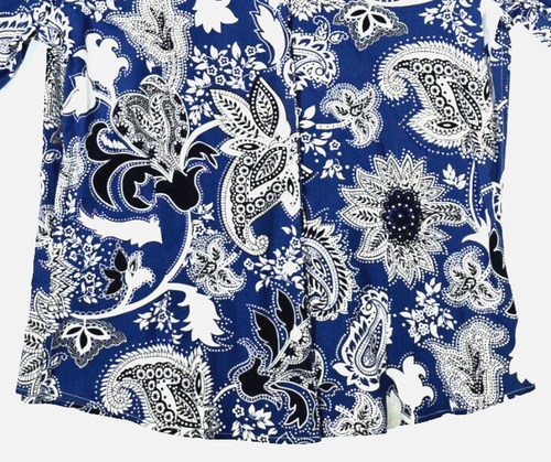 Coldwater Creek Bandana Print No Iron Blue White Readywear Shirt Misses M 10-12 - Picture 3 of 10