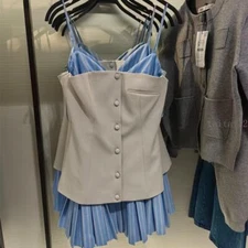 Spring Summer, Double-layer Splicing, Waist Short Suspender Slip Dress