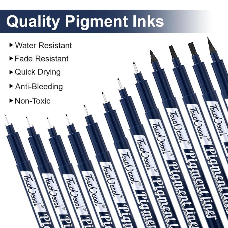 12Pcs Black Fine Liner Pens Art Supplies Drawing Pens Micron Pens Art