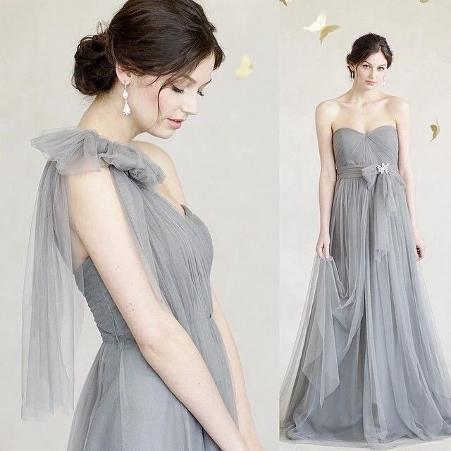 Grey strapless cheap bridesmaid dresses