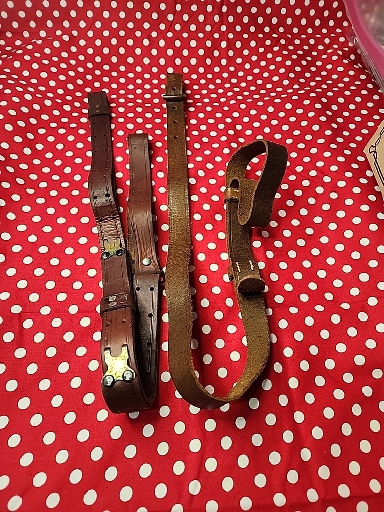 VINTAGE LEATHER SLING LOT PAIR OF RIFLE SLINGS NO SWIVELS PERIOD SLINGS